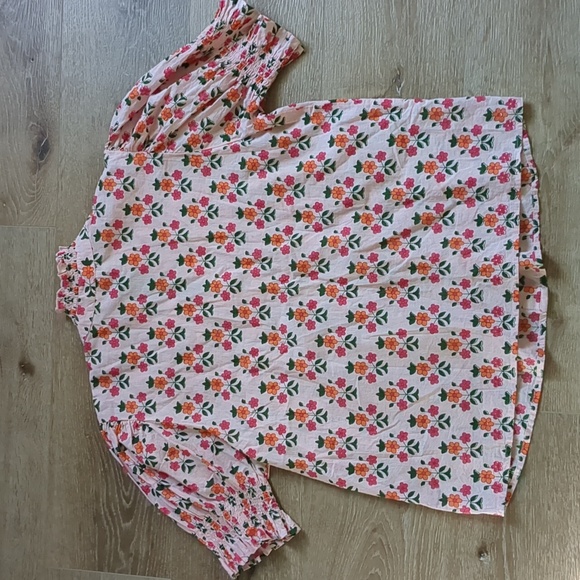 THML Pink Floral Block Print Cotton Smocked Blouse Small - Picture 8 of 8